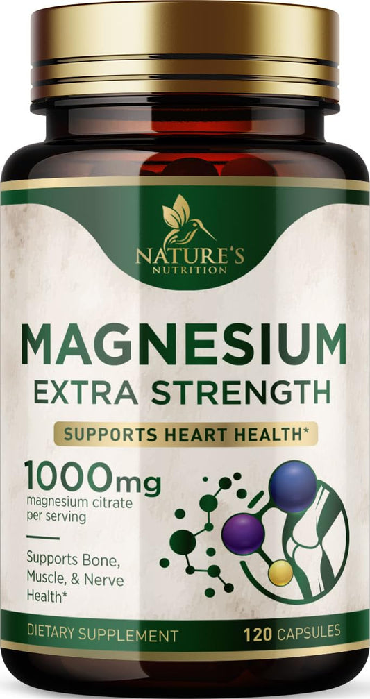 Nature's Nutrition vista frontal del envase, claridad del aporte de magnesio