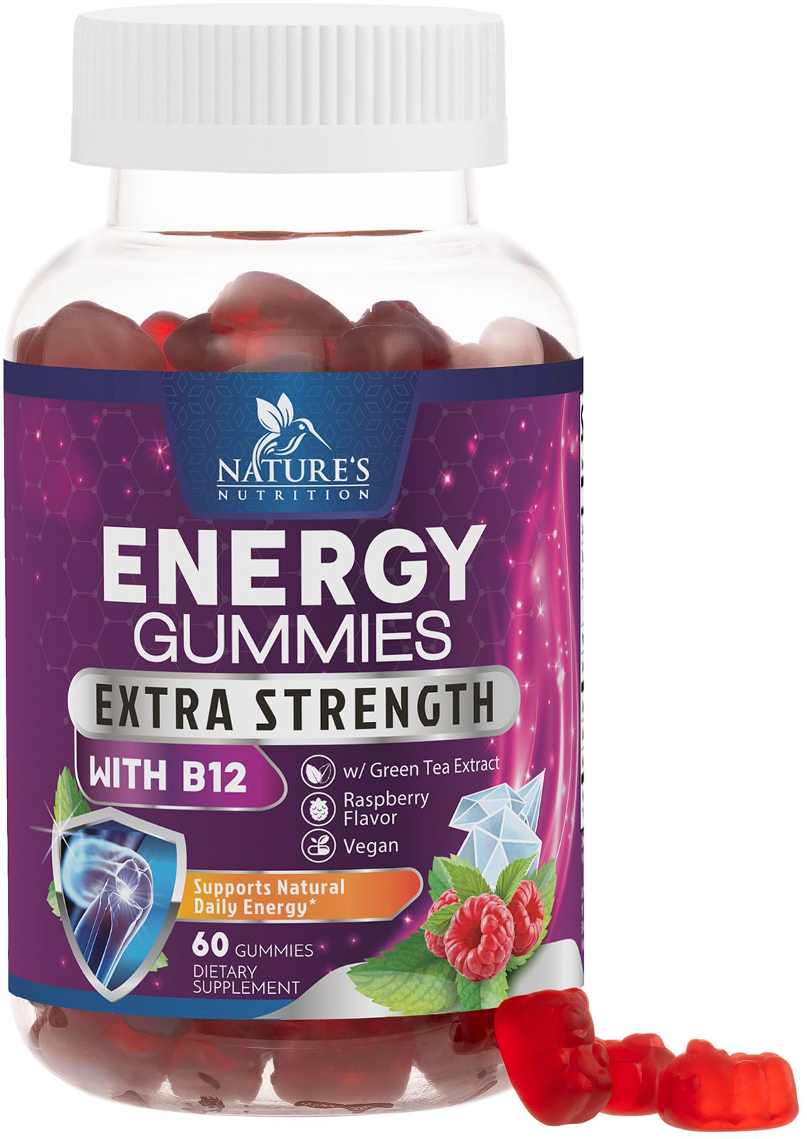 Nature's Nutrition envase frontal 60 gomitas aporta energía portátil