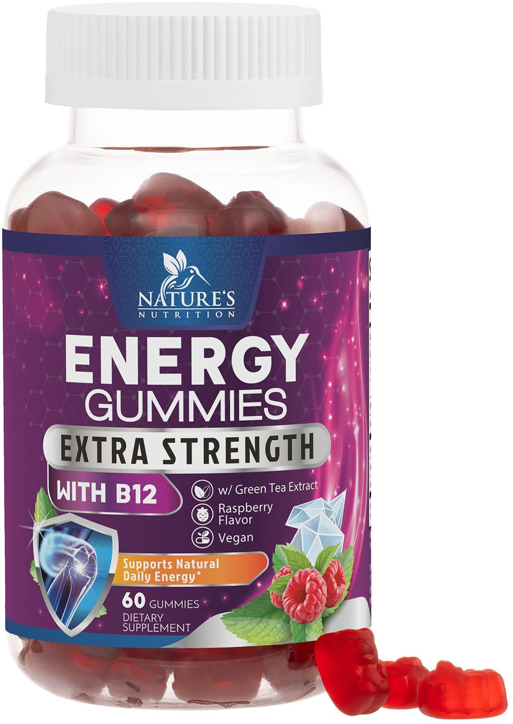 Nature's Nutrition envase frontal 60 gomitas aporta energía portátil