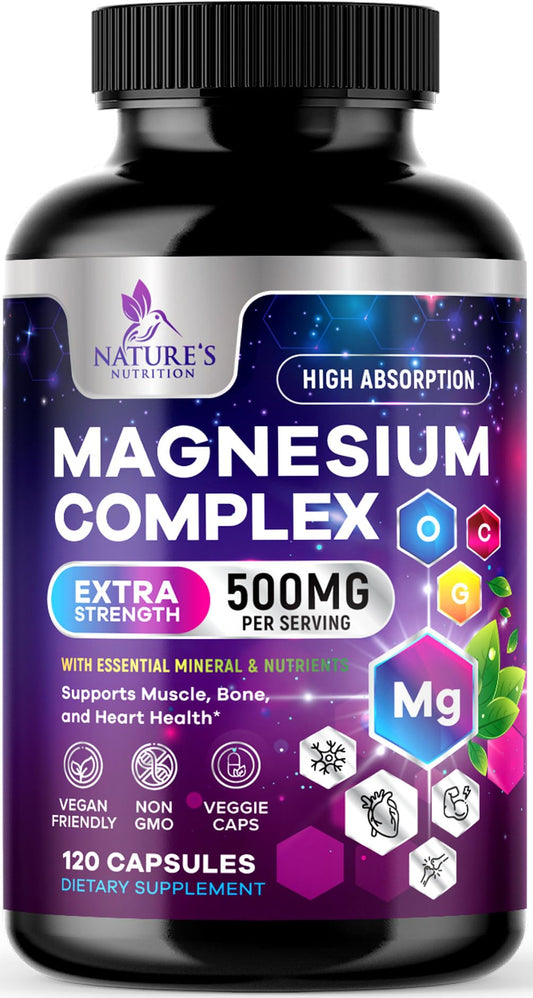 Nature's Nutrition envase frontal de magnesio con etiqueta clara y beneficios