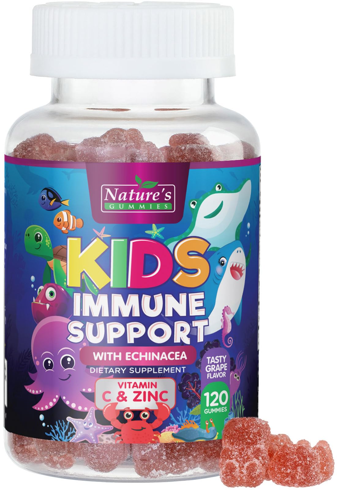 Nature's Nutrition envase frontal mostrando gominolas veganas y beneficios