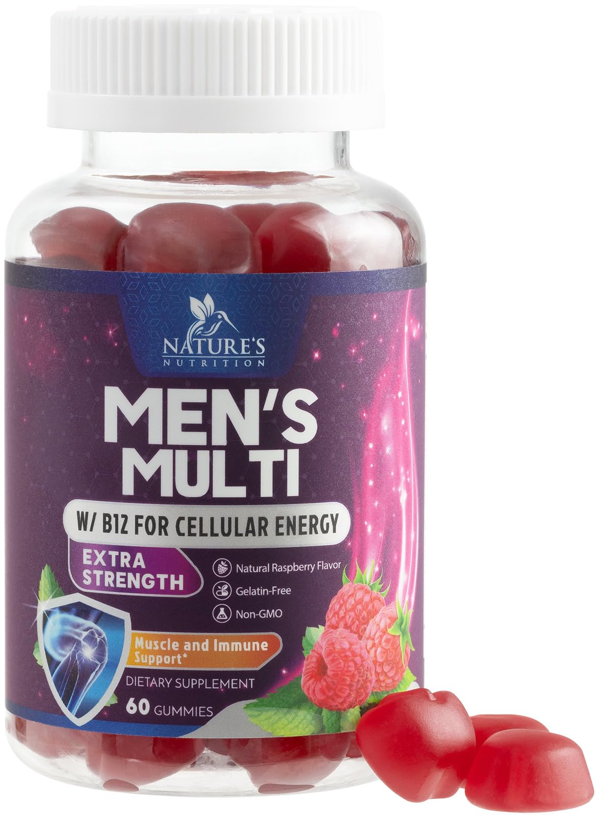 Nature's Nutrition frasco frontal con gomitas, presentación clara y atractivo