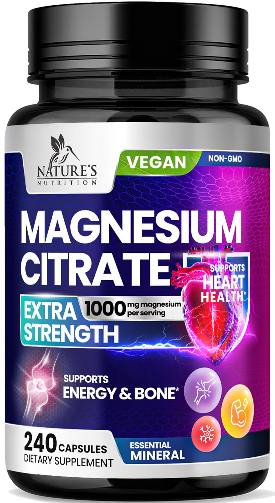 Nature's Nutrition caja frontal mostrando magnesio citrato y ventajas
