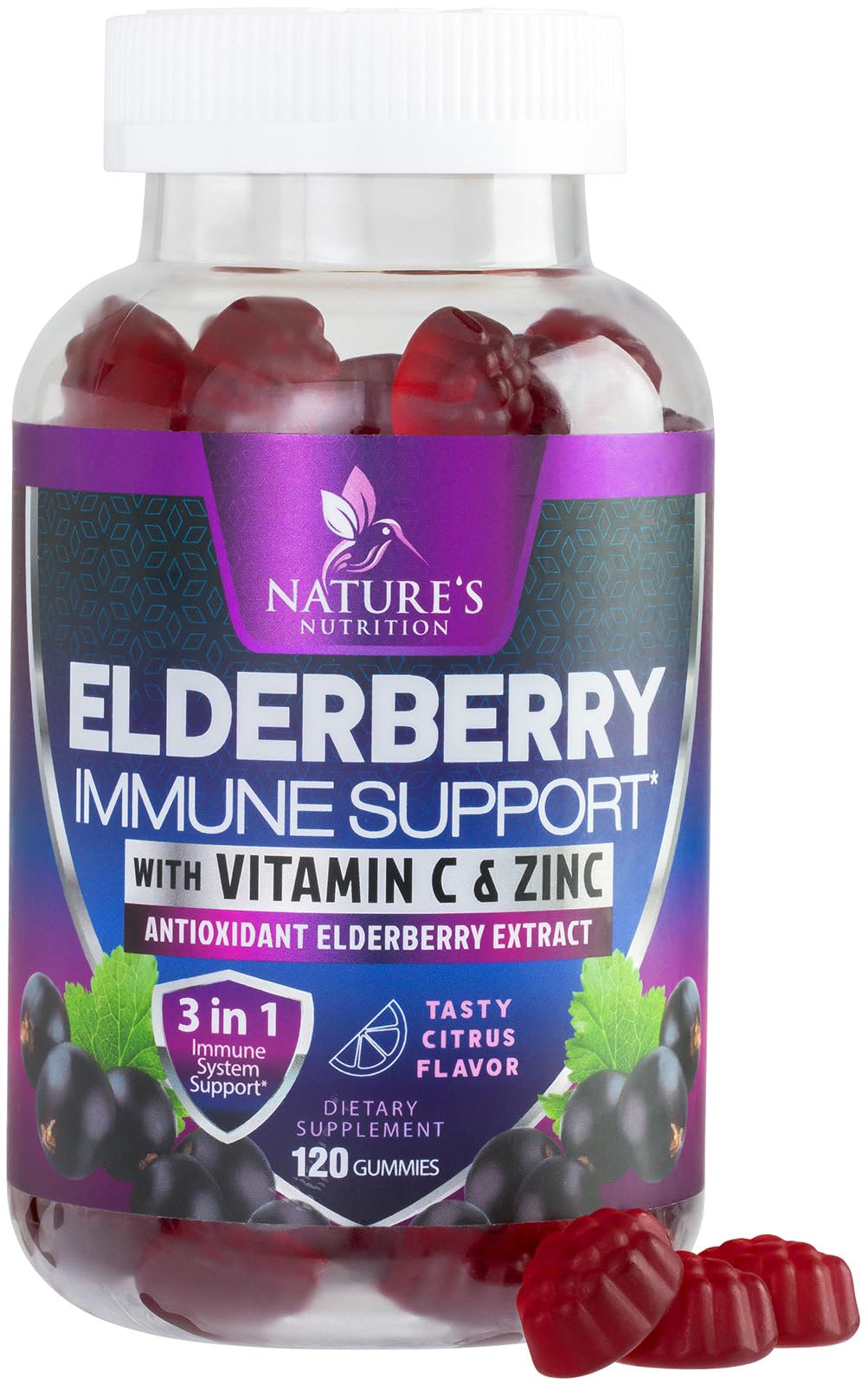 Nature's Nutrition tarro frontal con gomitas, visual claro y atractivo