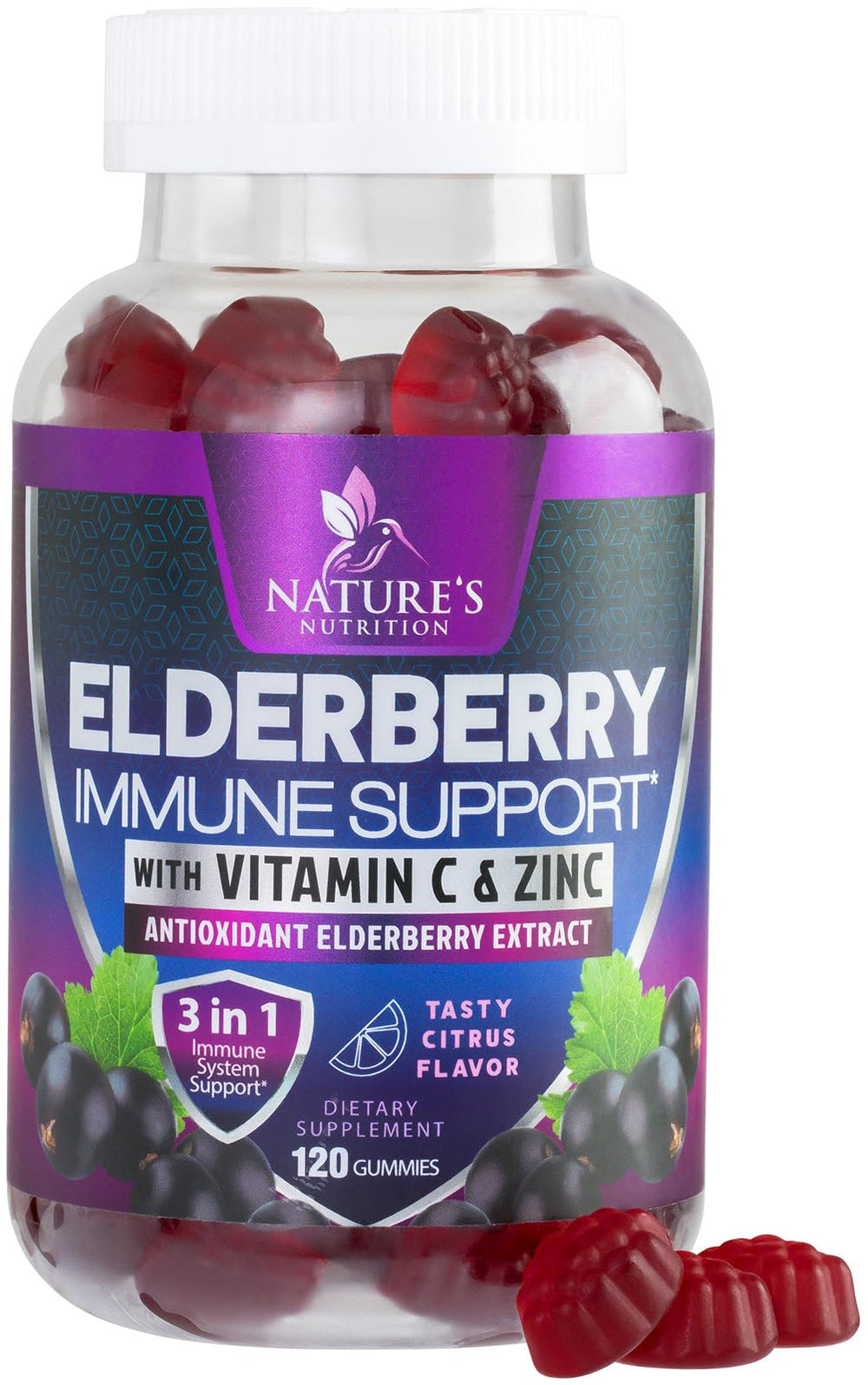 Nature's Nutrition tarro frontal con gomitas, visual claro y atractivo