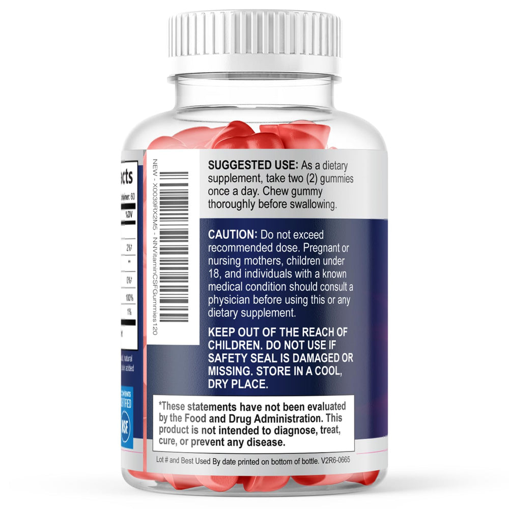 Nature's Nutrition gominola junto a moneda, beneficio de tamaño y porción