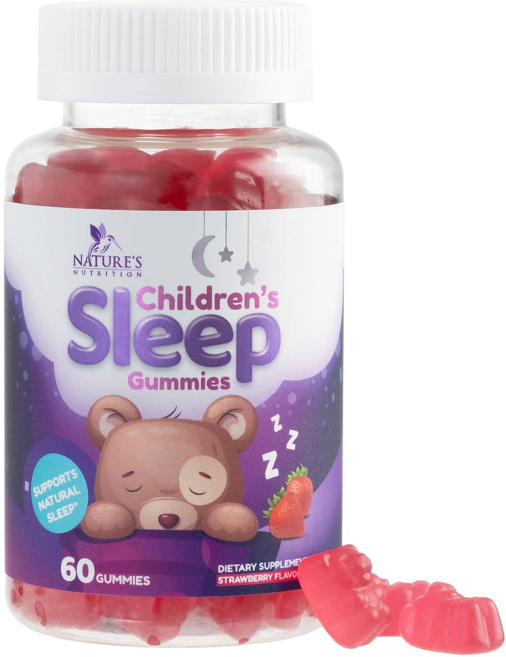 Nature's Nutrition frasco frontal mostrando gominolas veganas y etiqueta clara