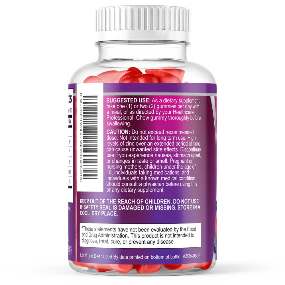 Nature's Nutrition etiqueta nutricional enfocada para ver dosis de zinc