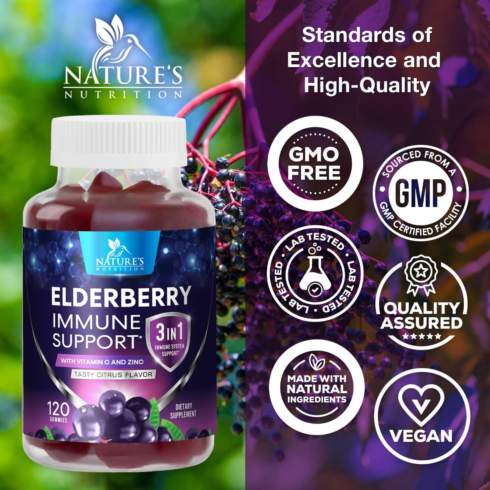 Nature's Nutrition gomita en mano para comparar tamaño y facilidad