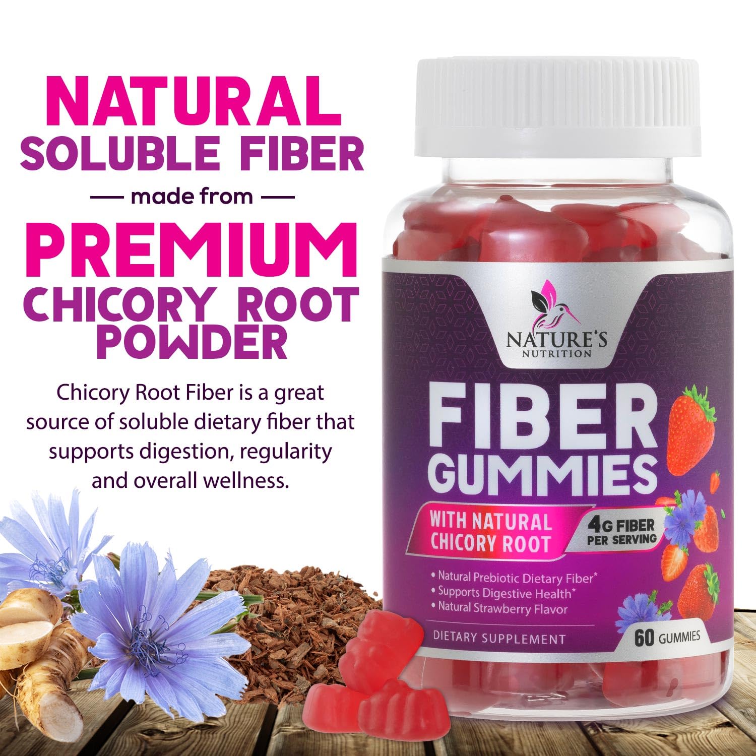 Nature's Nutrition gomita sobre la mano para comparar escala y dosis conveniente
