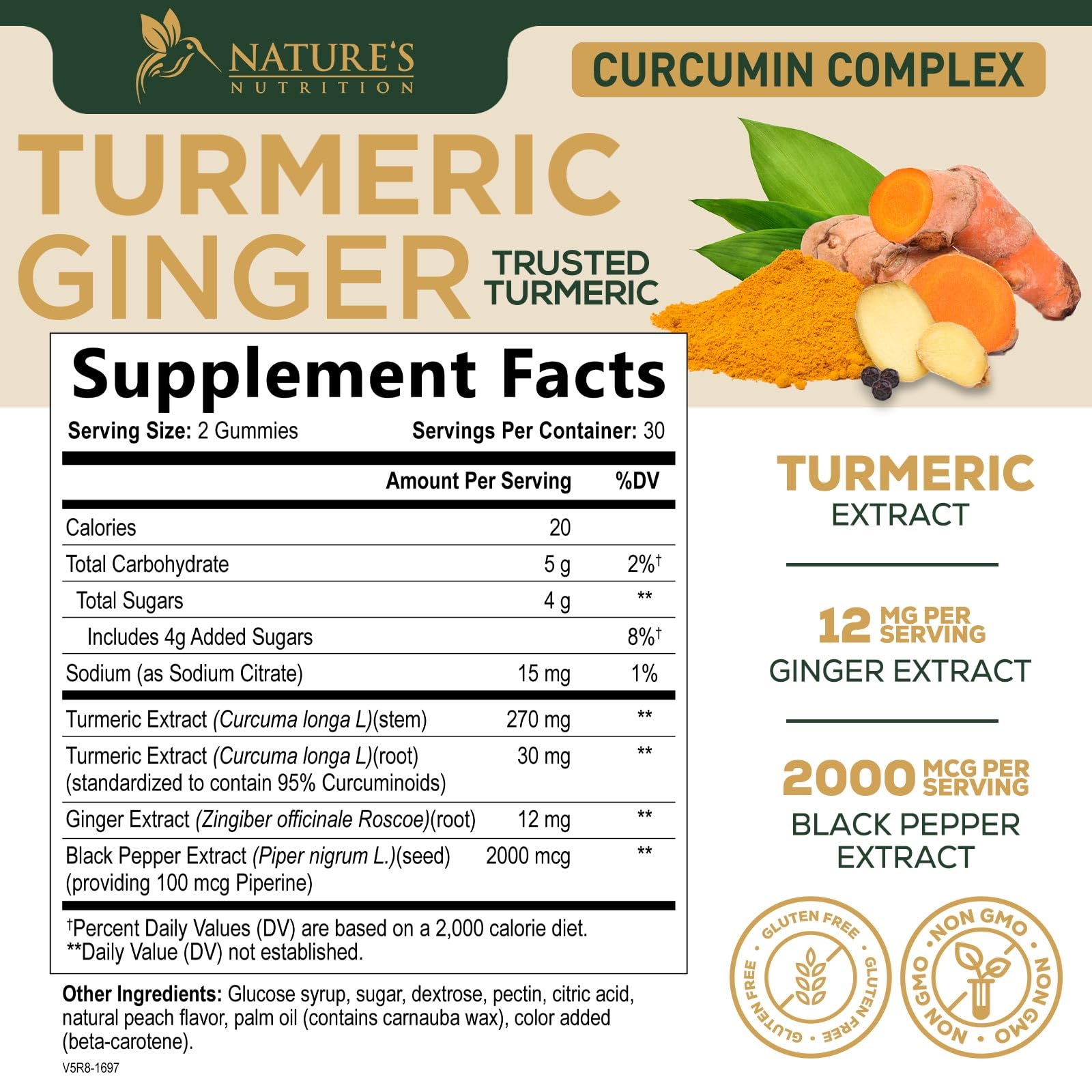 Nature's Nutrition gomitas abiertas sobre superficie mostrando textura masticable y sabor durazno