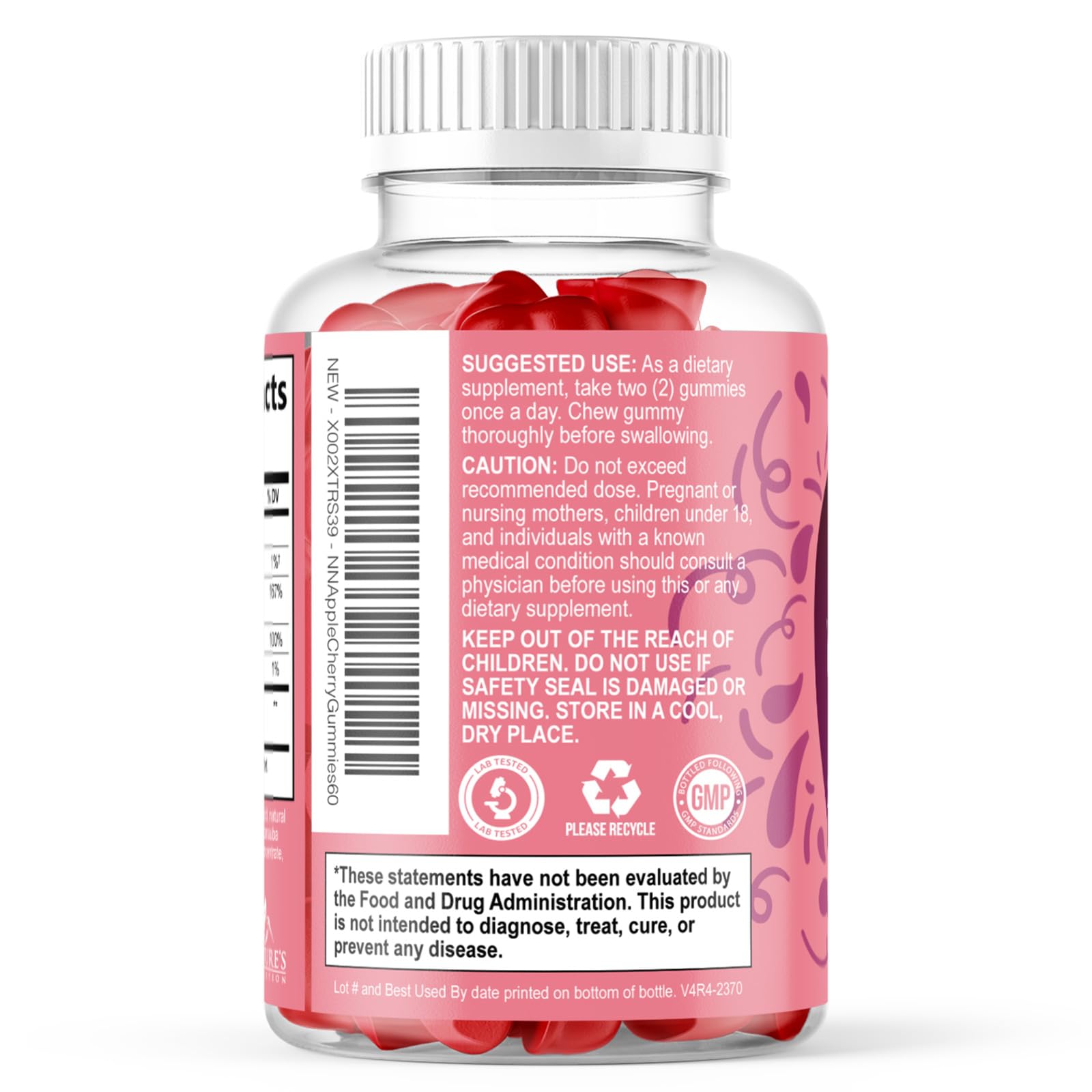Nature's Nutrition tapa con cierre a prueba de manipulación para seguridad