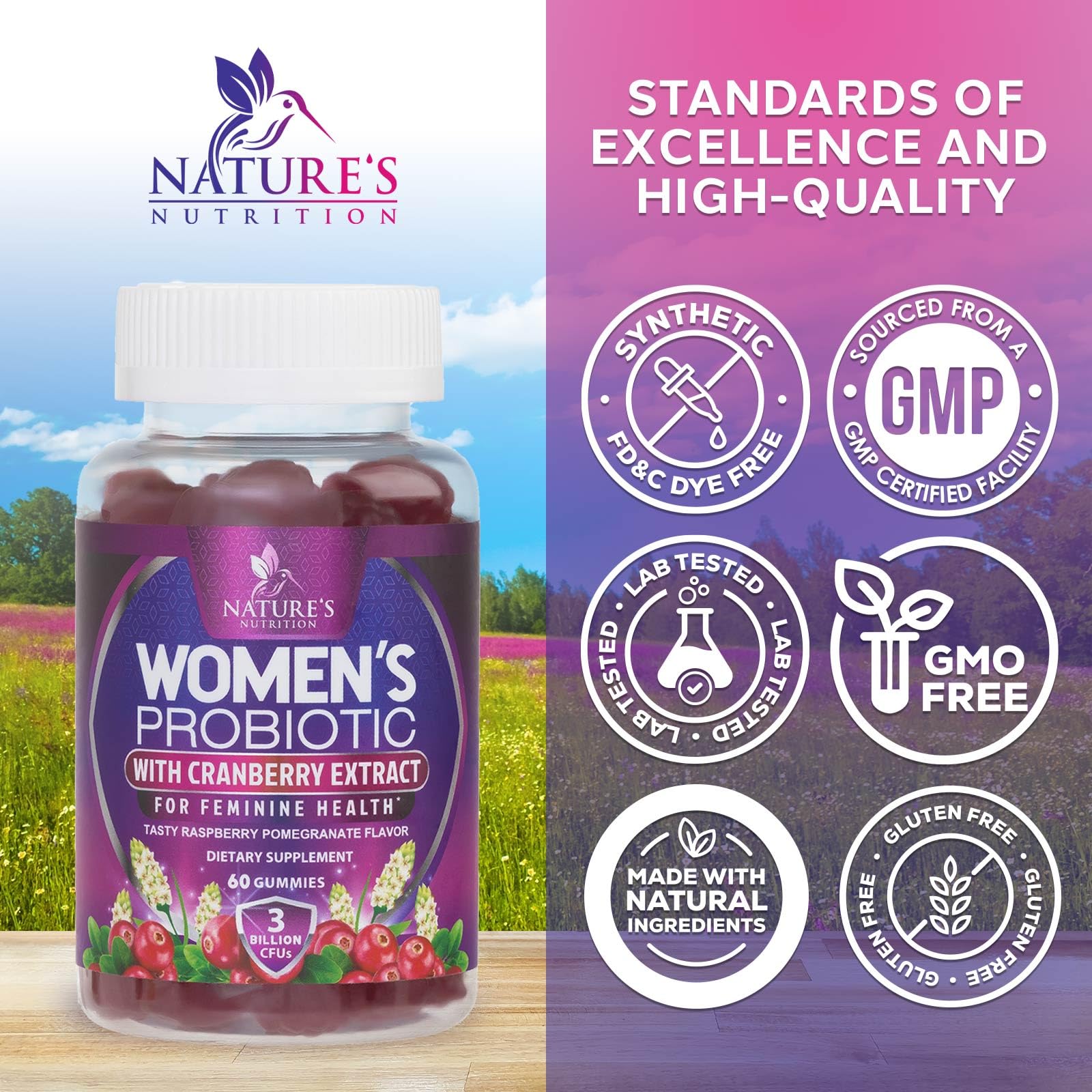 Nature's Nutrition gomitas en mano para comparar tamaño y dosis