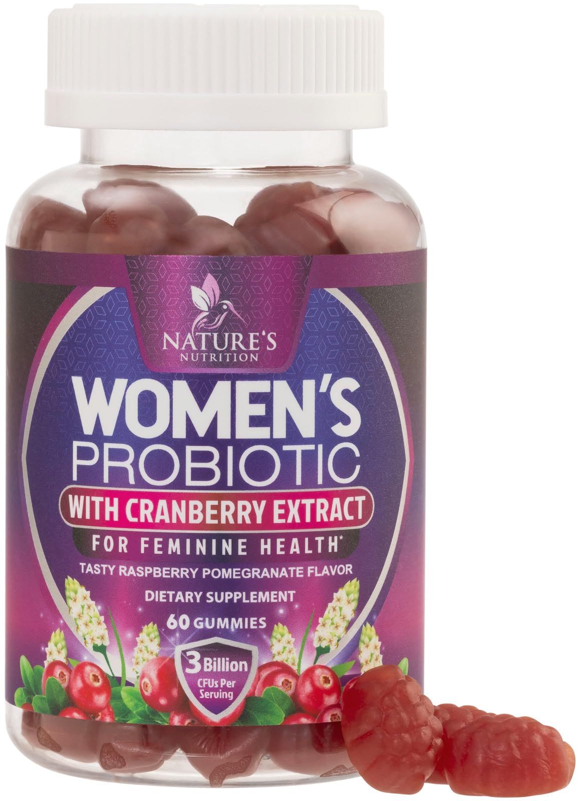 Nature's Nutrition envase frontal mostrando 60 gomitas y beneficios