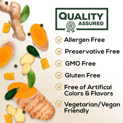 Nature's Nutrition ingredientes: raíz de cúrcuma y jengibre en primer plano natural
