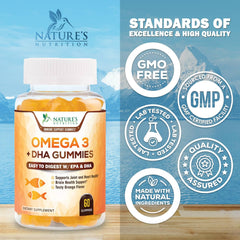 Nature's Nutrition etiqueta legible con lista de ingredientes y concentración de DHA/EPA