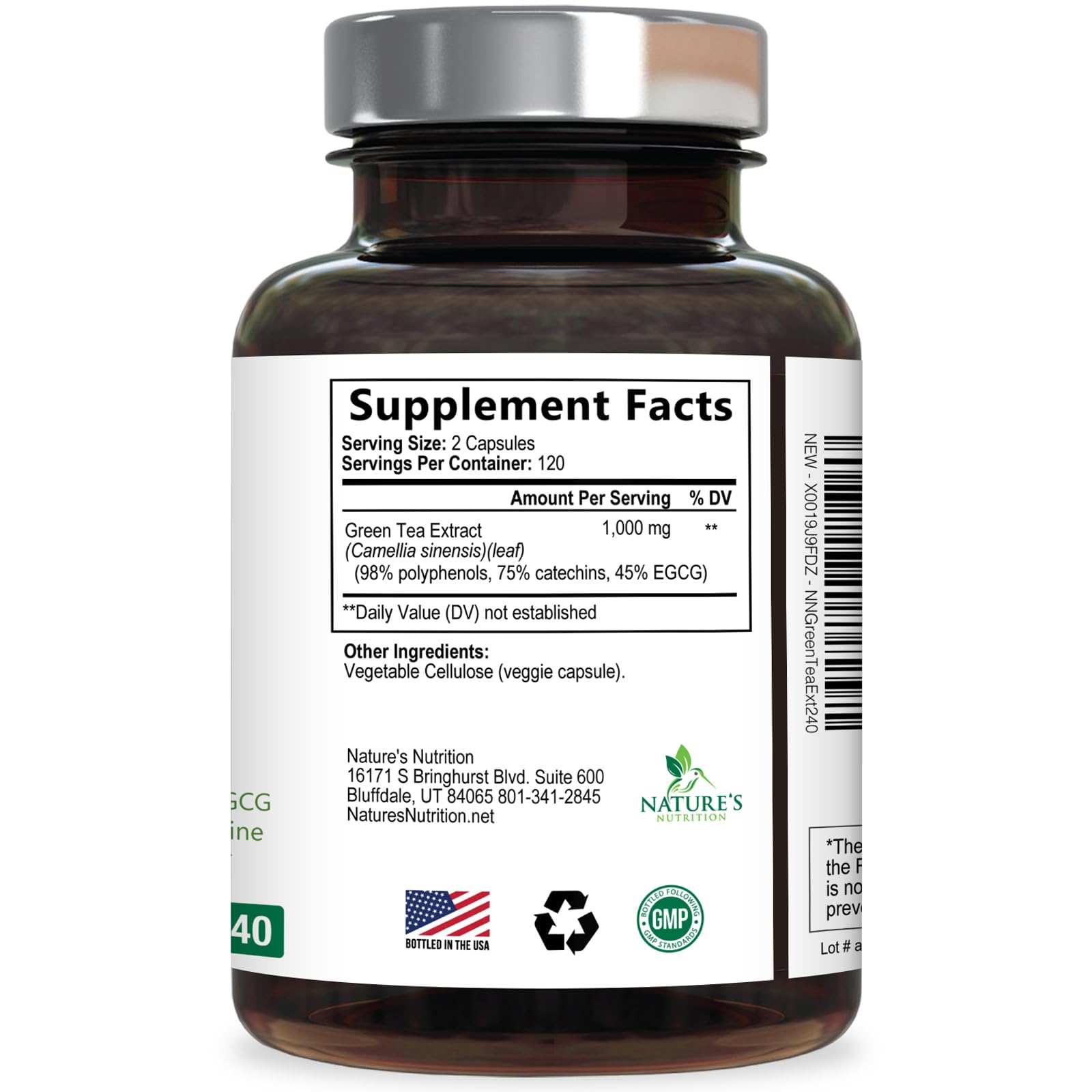 Nature's Nutrition gráfico que destaca 45% EGCG y 98% polifenoles