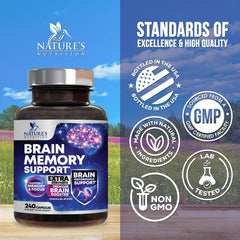 Nature's Nutrition ingredientes Bacopa y fosfatidilserina en foco, beneficio fórmula equilibrada