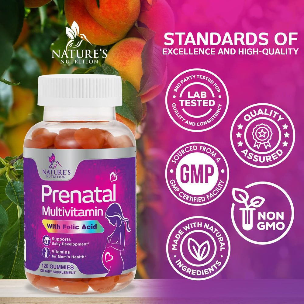 Etiqueta con ingredientes clave de Nature's Nutrition destacando folato y vitaminas esenciales