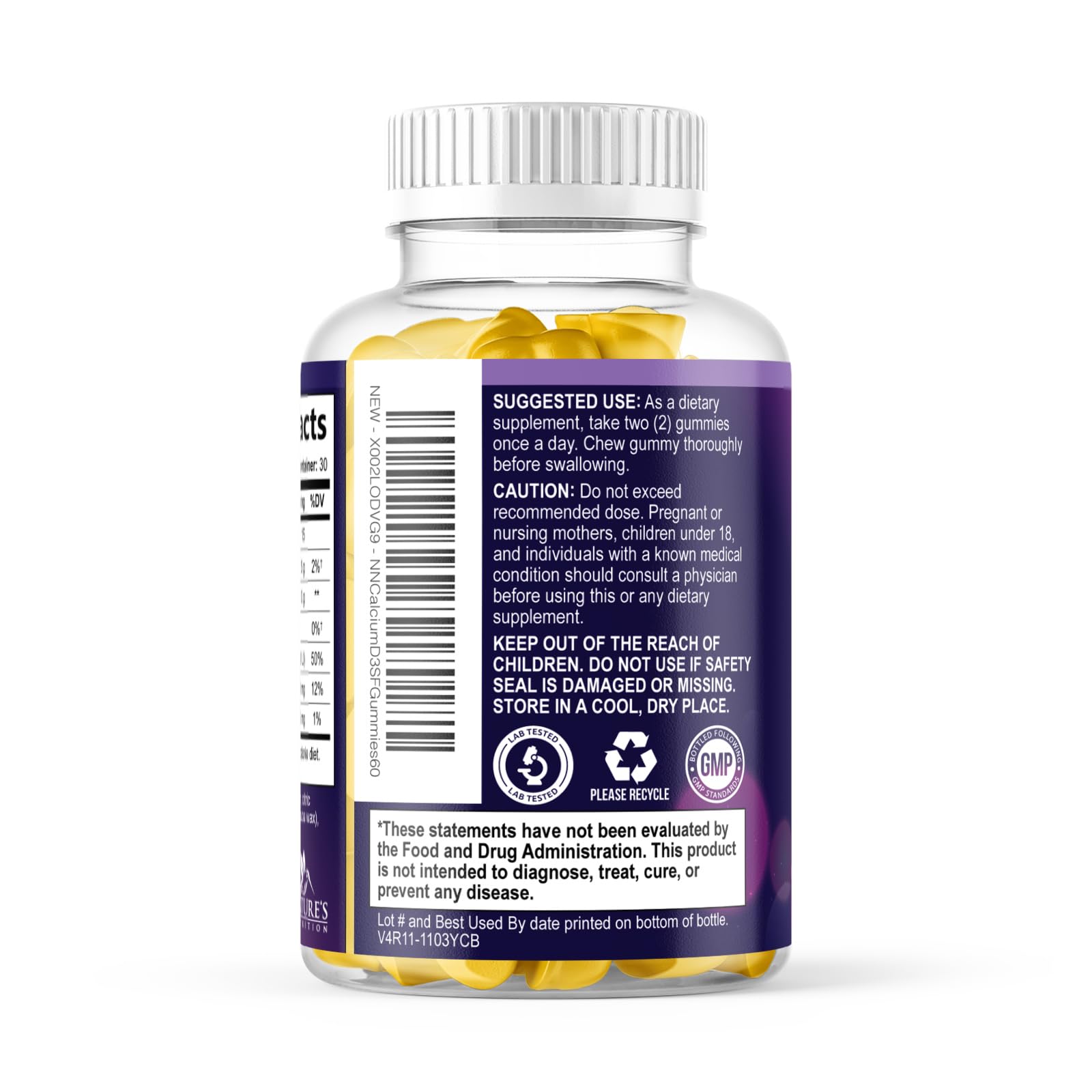 Nature's Nutrition iconos de ingredientes, resalta calcio y D3