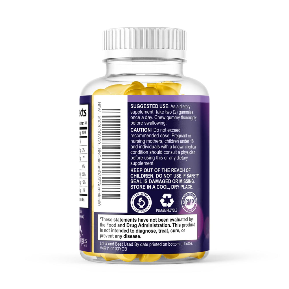 Nature's Nutrition iconos de ingredientes, resalta calcio y D3