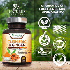 Nature's Nutrition raíces de cúrcuma y jengibre representando ingredientes naturales