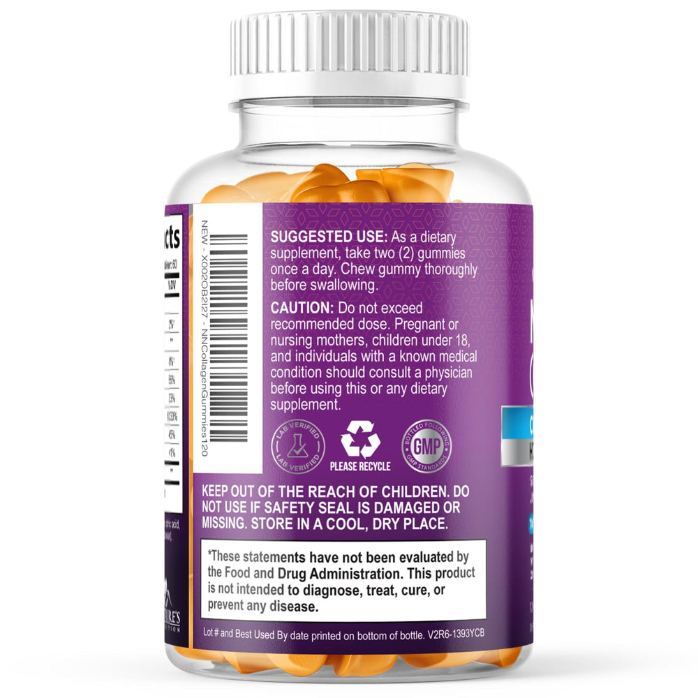 Nature's Nutrition ingredientes clave vitamina C, zinc y biotina visibles