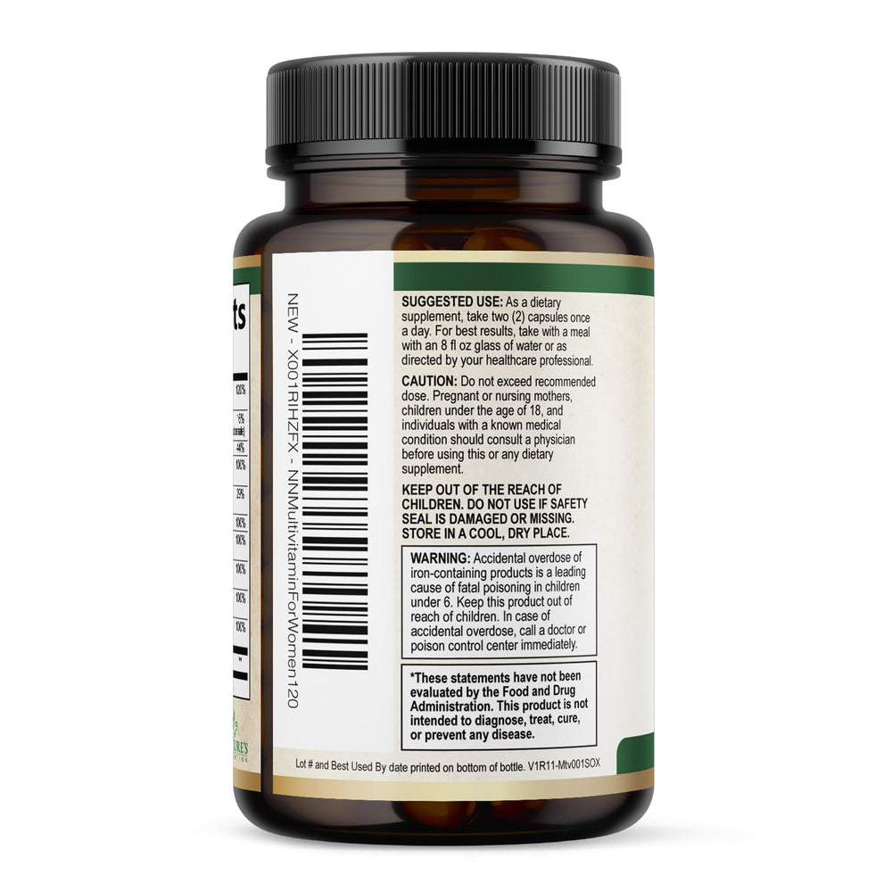 Nature's Nutrition mujer activa tomando suplemento para energía diaria