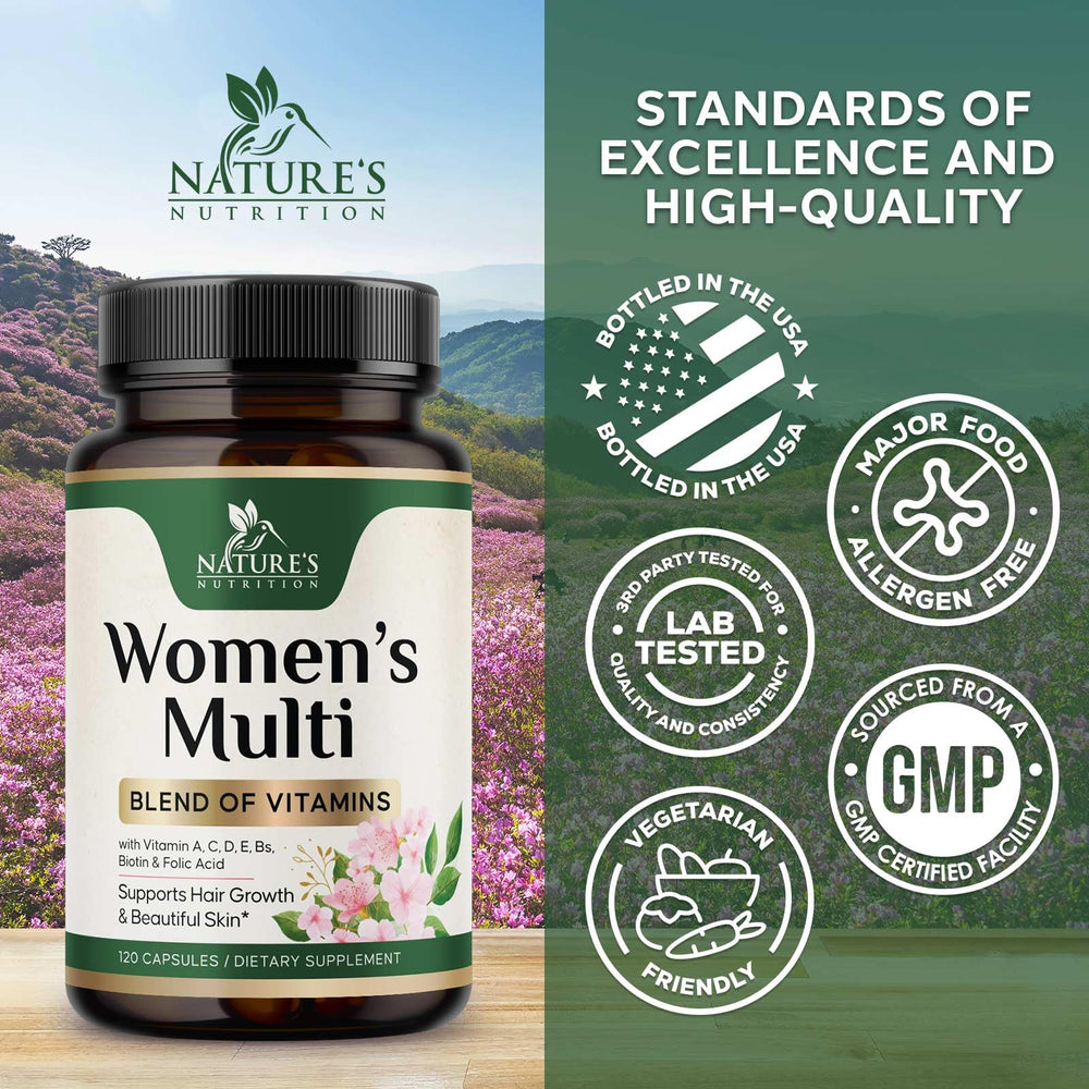 Nature's Nutrition etiqueta lateral con lista de vitaminas y minerales