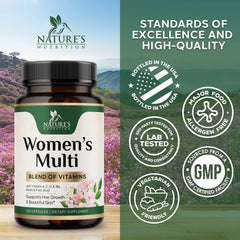 Nature's Nutrition etiqueta lateral con lista de vitaminas y minerales