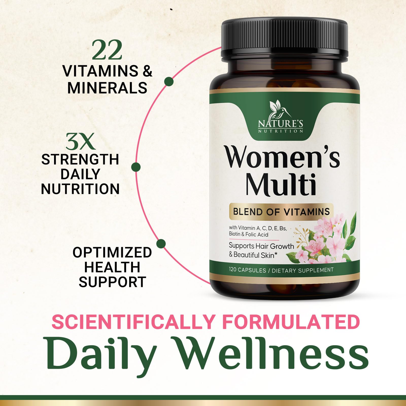 Nature's Nutrition cápsula en mano para mostrar tamaño y dosificación