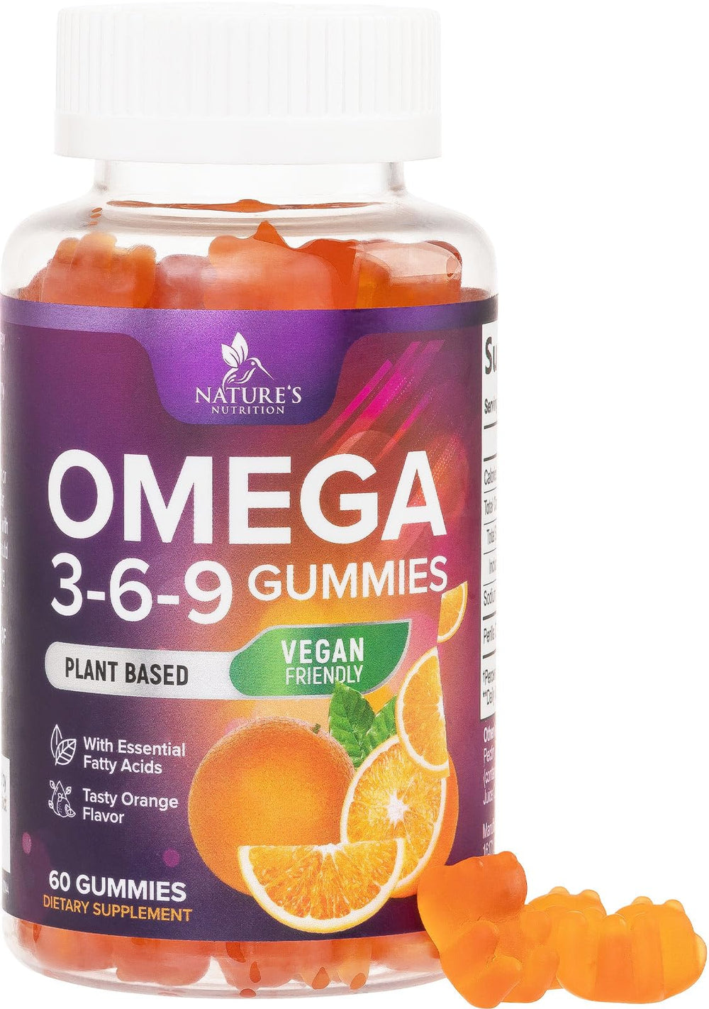 Nature's Nutrition envase frontal de gominolas omega 3 6 9, presentación clara y apetecible