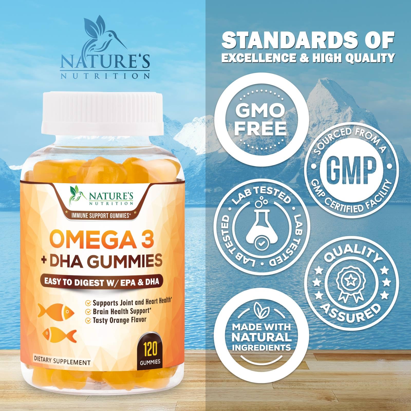 Nature's Nutrition etiqueta nutricional con concentración de DHA y EPA