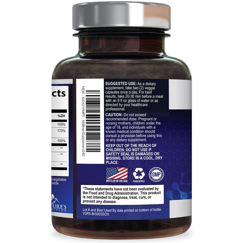 Nature's Nutrition packaging lateral con sello de calidad, beneficio garantía de pruebas