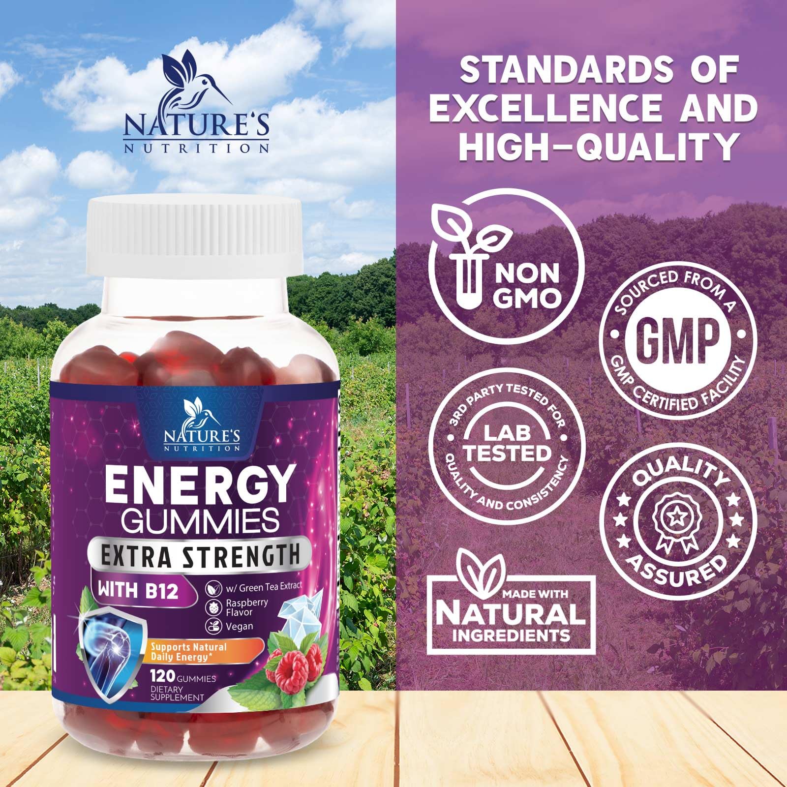 Nature's Nutrition porción en mano lista para tomar, portabilidad y conveniencia