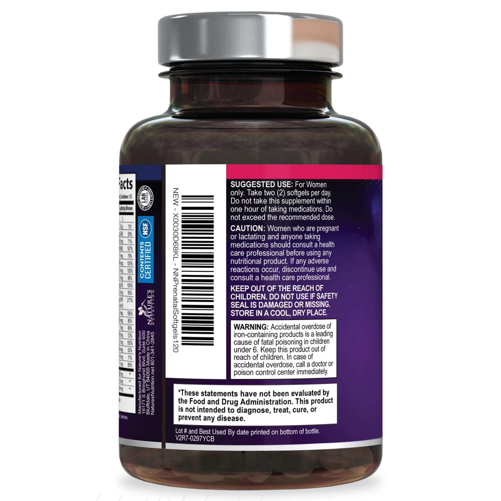 Nature's Nutrition ingredientes destacados folato y DHA visibles