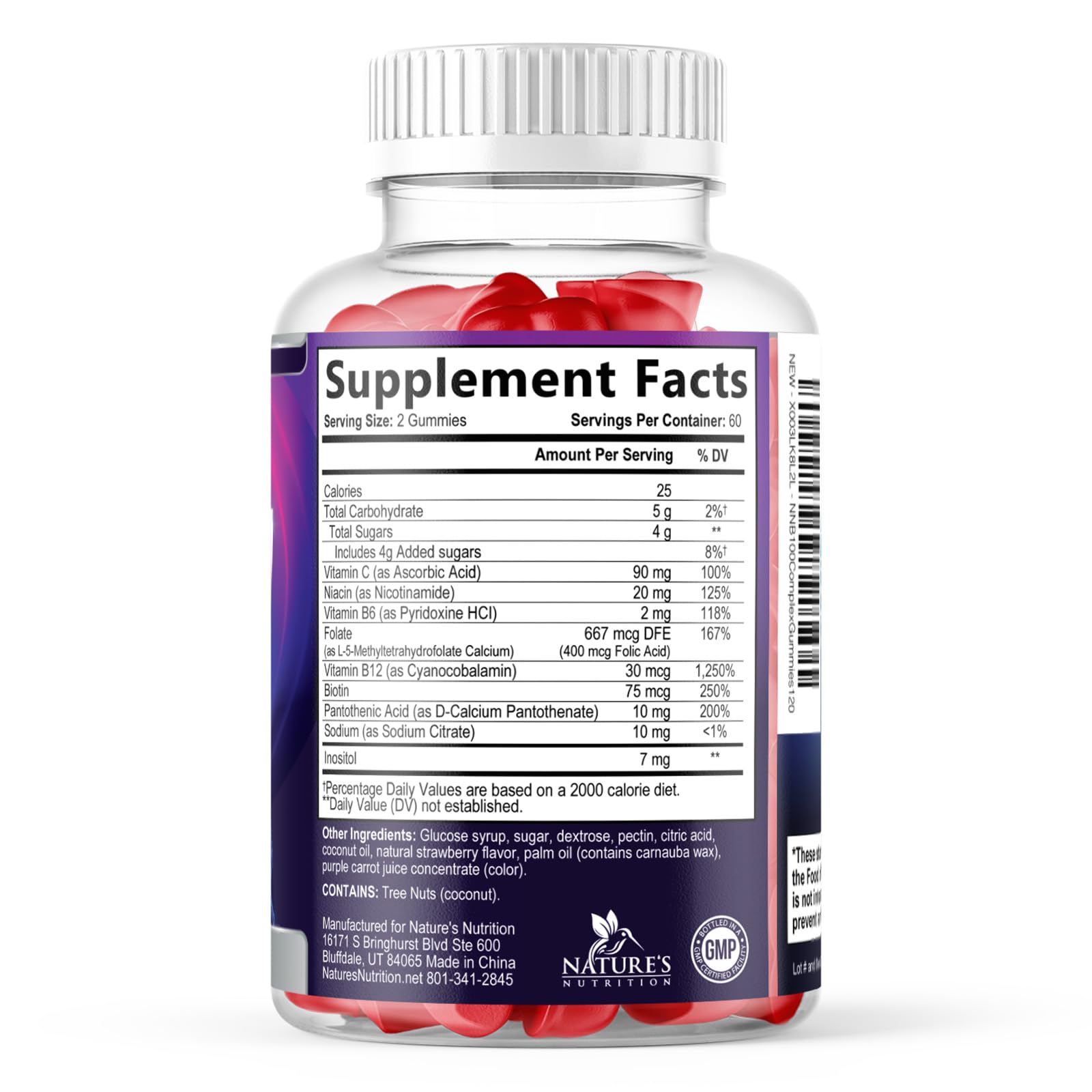 Nature's Nutrition frasco que muestra las 120 gomitas del producto