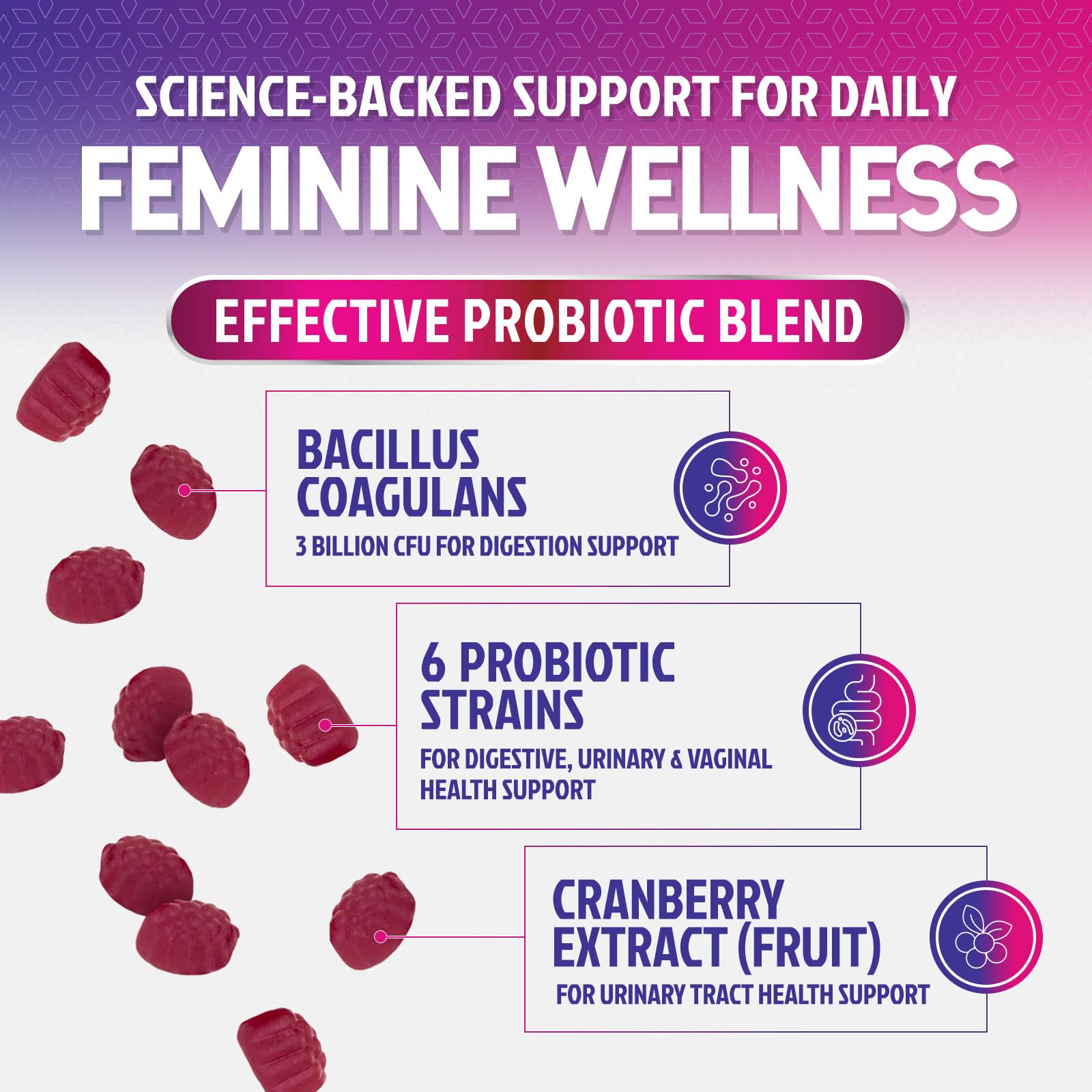 Nature's Nutrition probióticos para mujeres: gomitas con cranberry y sabor a fruta.