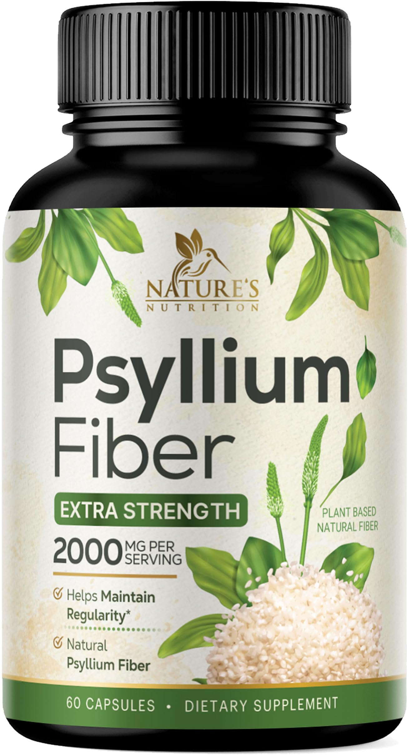 Nature's Nutrition frasco frontal mostrando 60 cápsulas y beneficio comodidad
