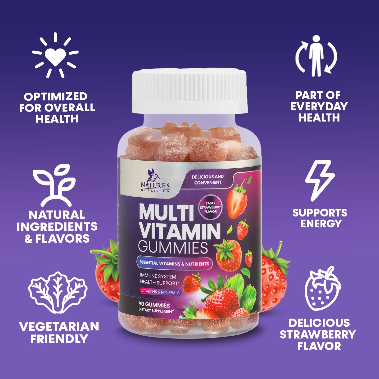 Nature's Nutrition frasco junto a regla para comparar tamaño y portar fácilmente