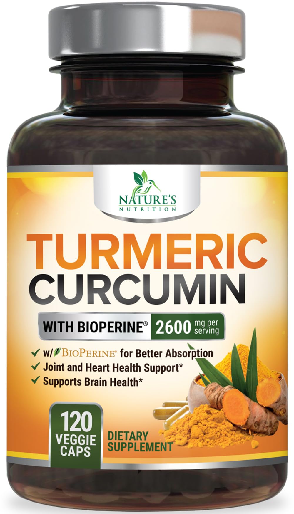 Nature's Nutrition frasco frontal mostrando etiqueta clara y beneficios
