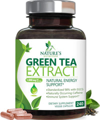 Nature's Nutrition envase frontal del extracto de té verde, confianza visible