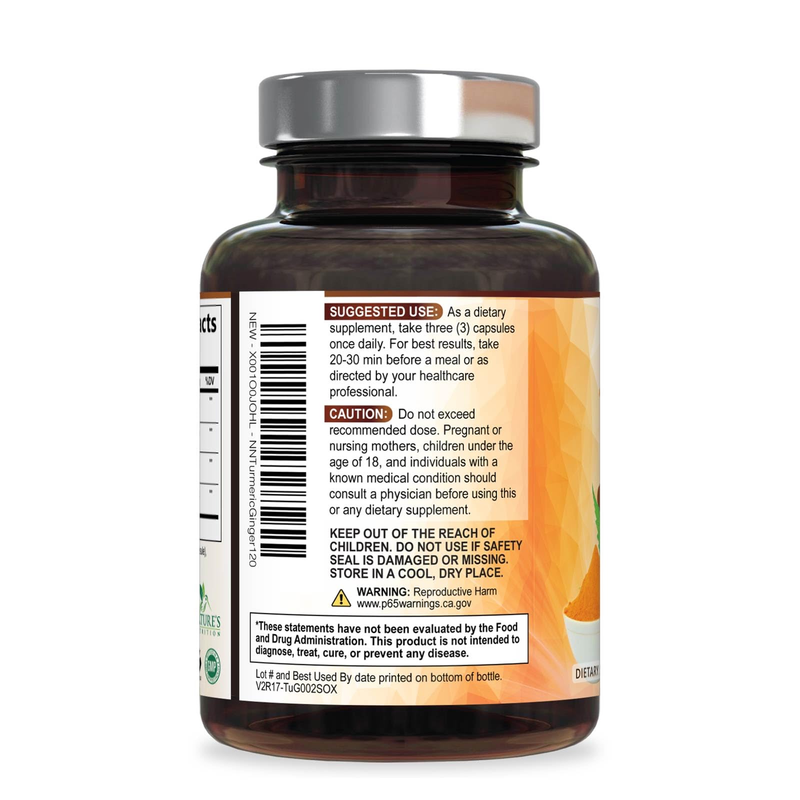 Envase Nature's Nutrition con sello GMP que indica control de calidad en EE. UU.