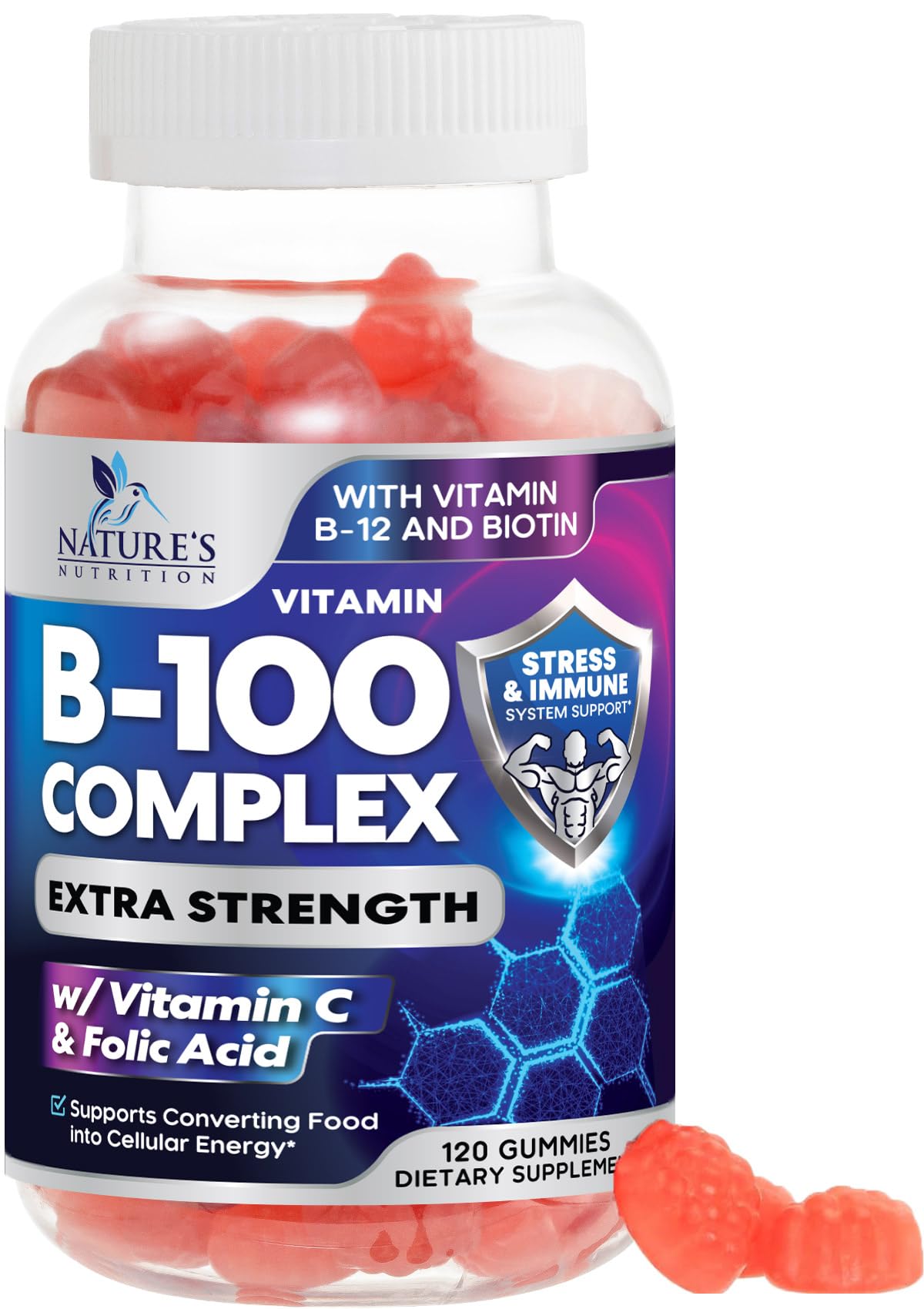 Nature's Nutrition envase frontal con gomitas para energía diaria