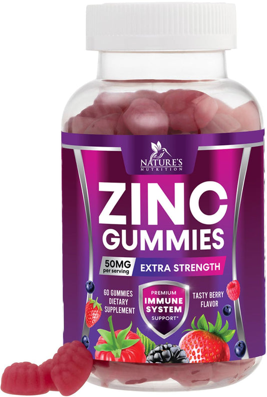 Nature's Nutrition frente del envase mostrando 60 gominolas y beneficio práctico
