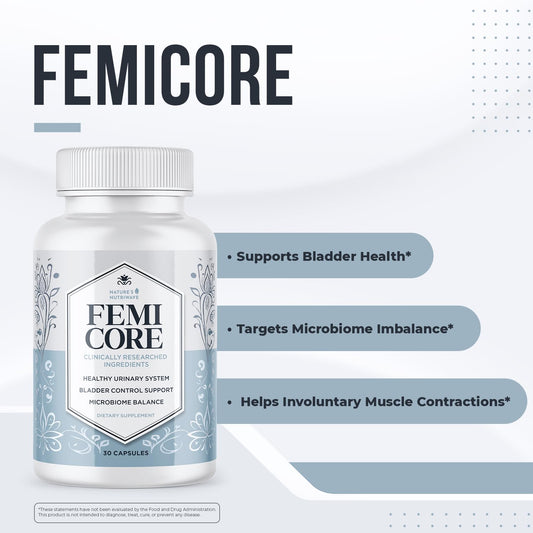 Nature’s NutriWave cápsula FemiCore primer plano detalle de tamaño fácil de tragar