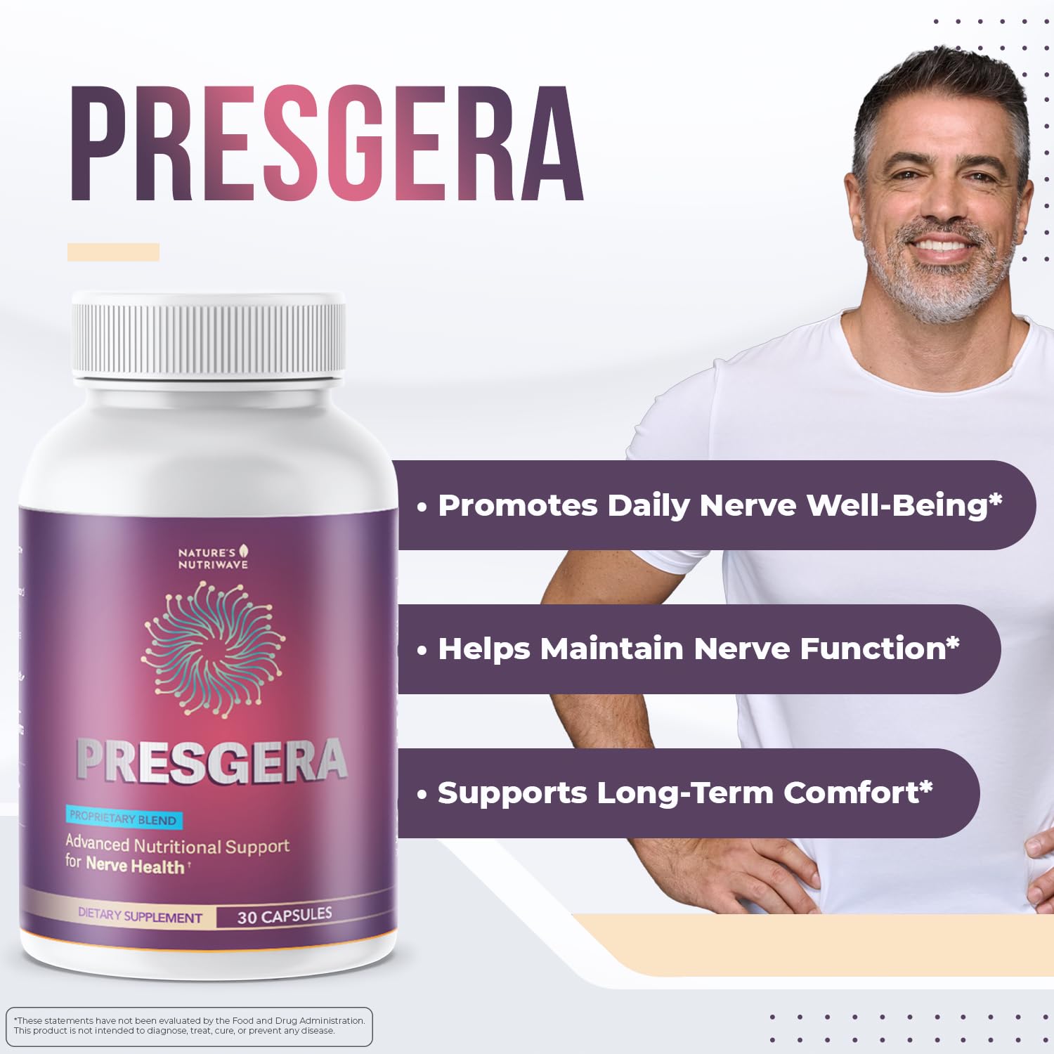 Nature’s NutriWave Presgera cápsula en primer plano, fácil de tragar