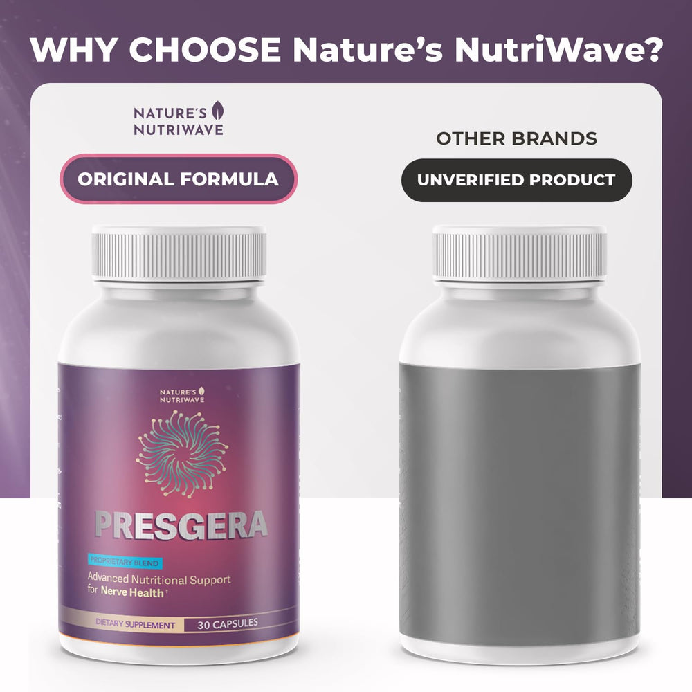 Nature’s NutriWave Presgera envase junto a regla para comparar tamaño
