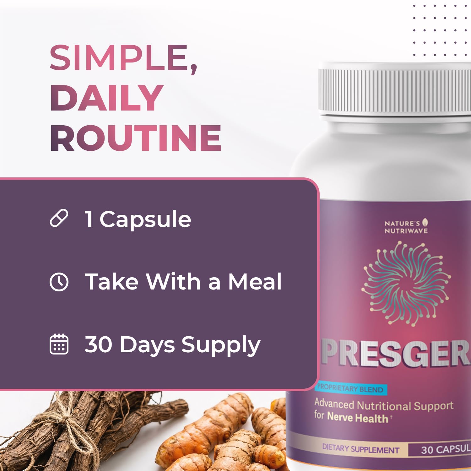 Nature’s NutriWave Presgera etiqueta nutricional visible, detalle de lista de ingredientes