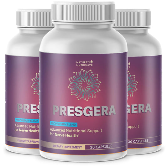 Nature’s NutriWave Presgera frontal mostrando envase y diseño claro